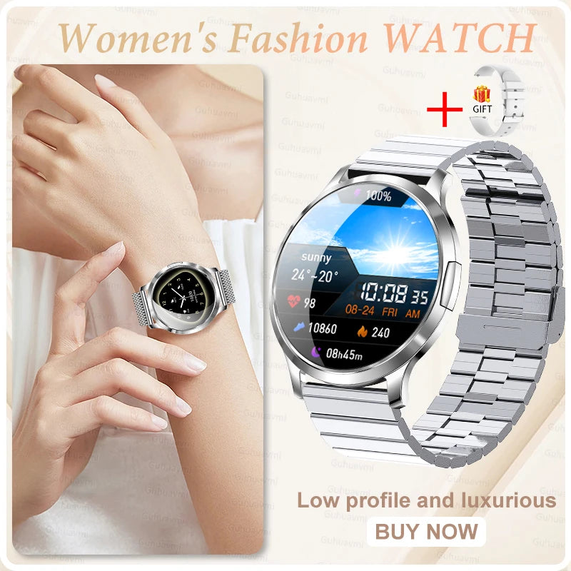 Nuevo reloj inteligente para mujer 1,32 "AMOLED pantalla completamente táctil Bluetooth llamada presión arterial IP68 impermeable NFC 7,3mm pulsera ultrafina