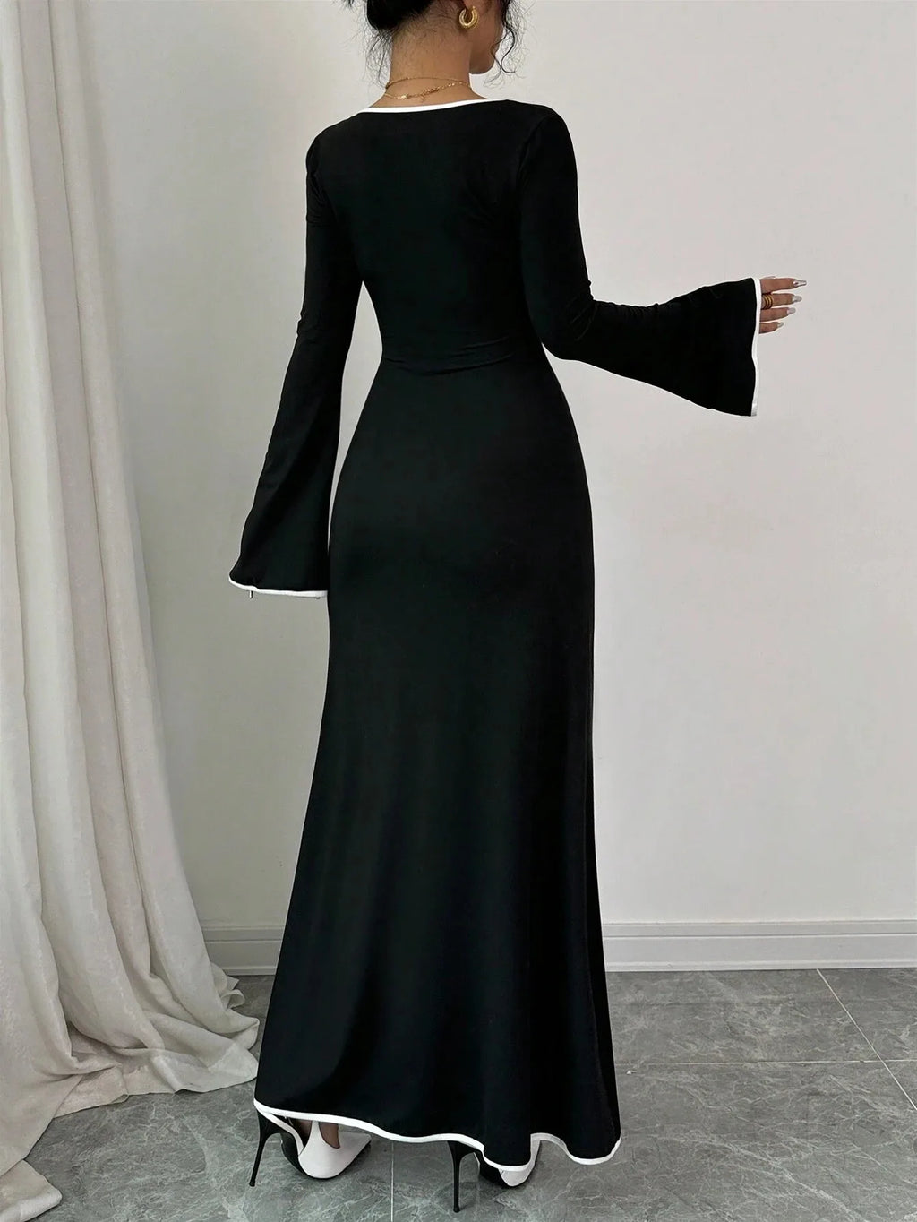 Vestido Elegante con Cuello Cuadrado y Bloques de Color, Estilo Delgado y Femenino, Vestido Casual de Moda para Mujer