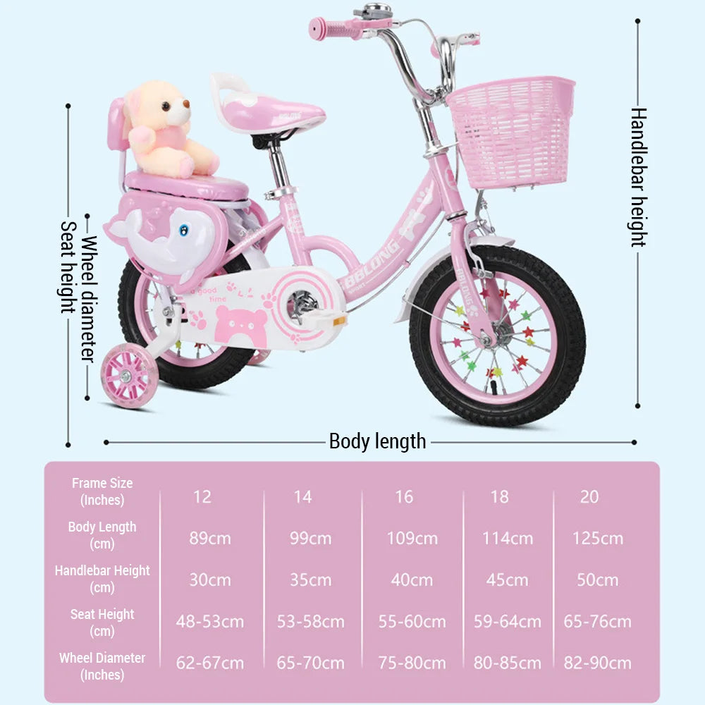 Bicicleta para niños de 12 a 20 pulgadas, con ruedas de entrenamiento, red protectora, Fash Wheel