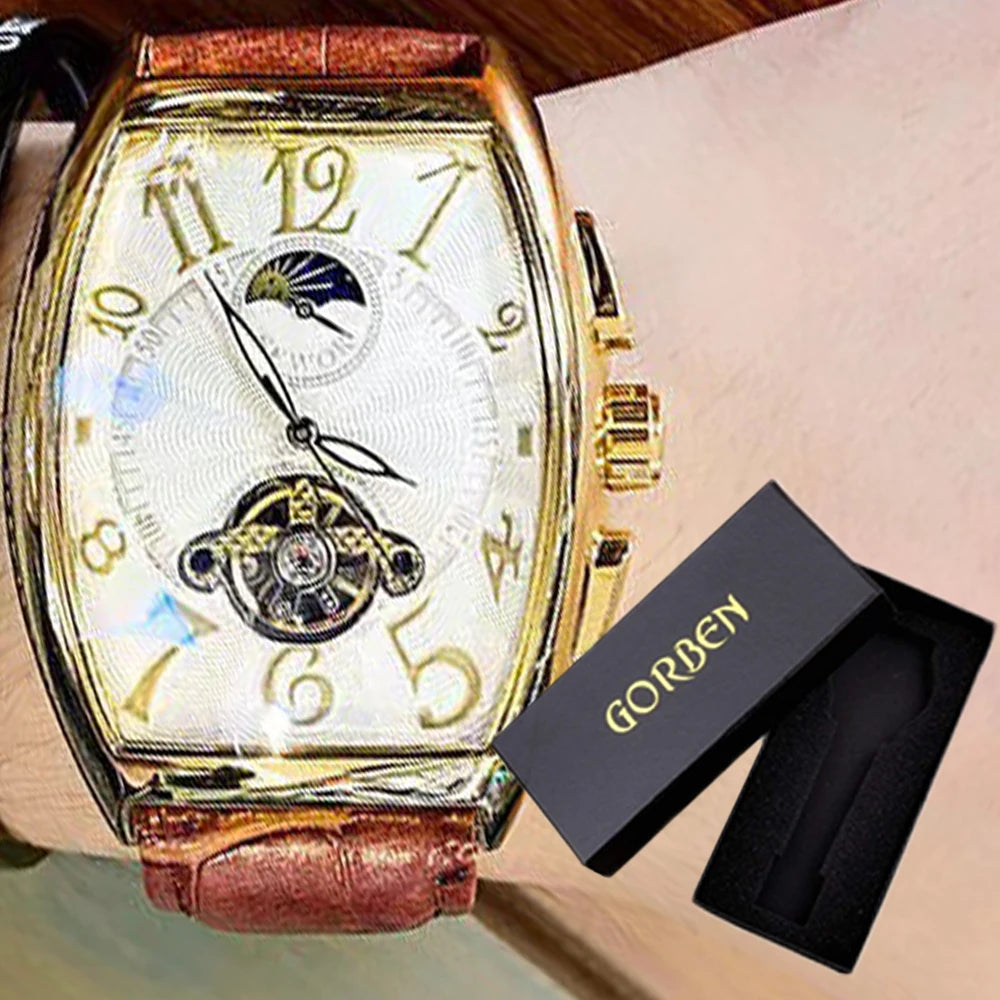 Relojes mecánicos automáticos para hombre, reloj de pulsera con esqueleto de Tourbillon, luminoso, de lujo