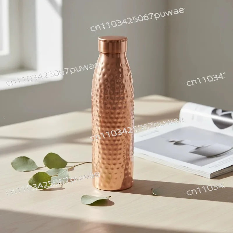 Botella de Agua de Cobre Hecha a Mano, Taza de Cobre Rojo, Recipiente para Beber Diario, para Yoga, Viajes y Actividades al Aire Libre, 100% Cobre Rojo Puro