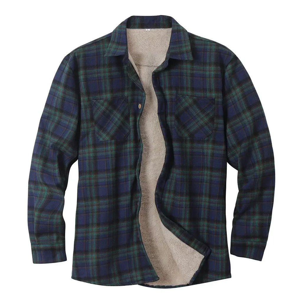 New2026 Chaqueta de lana a cuadros para hombre, Otoño Invierno, cuello vuelto, botón, camisa gruesa, chaqueta para hombre, chaqueta informal, camisas