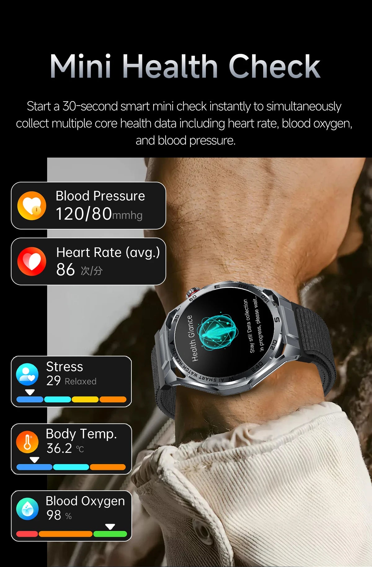 Nuevo Reloj Inteligente Médico con IA para Oxígeno en Sangre 2026, ECG Preciso, Ácido Úrico, Presión Arterial, Grasa Corporal, Fitness, Resistente al Agua