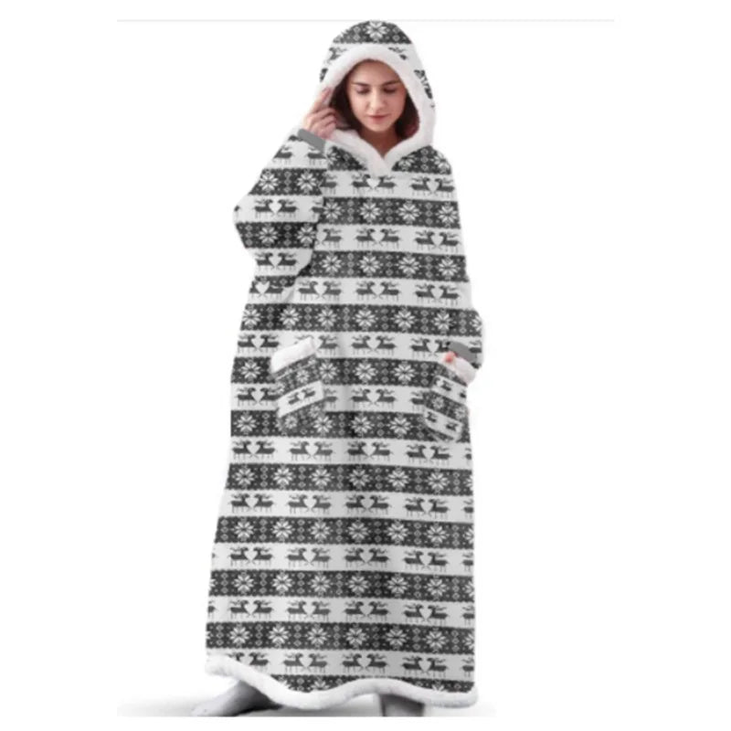 Sherpa Flannel Oversized Hoodie Blanket, Warm Winter Blanket with Sleeves, Hooded Sweatshirt, Oversized TV Blanket, Pullover
