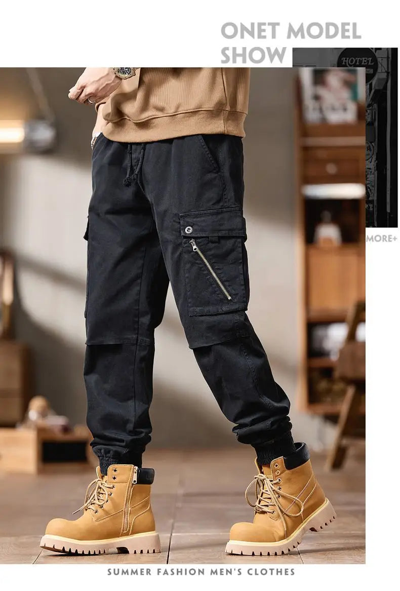 Pantalones Cargo avanzados para hombre, pantalones informales de marca a la moda para motocicleta, pantalones rectos ajustados elásticos multibolsectos para Otoño e Invierno para hombre