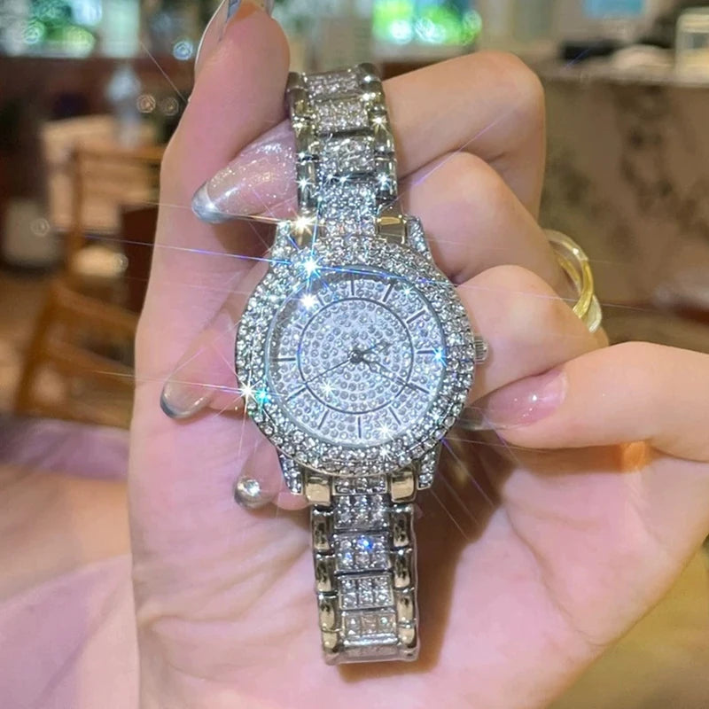 Reloj de Moda para Hombre y Mujer con Brillantes, Reloj de Cuarzo con Números Estilo Hip Hop, Reloj de Pulsera Elegante con Diamantes Completos, Regalo para Amigos y Parejas