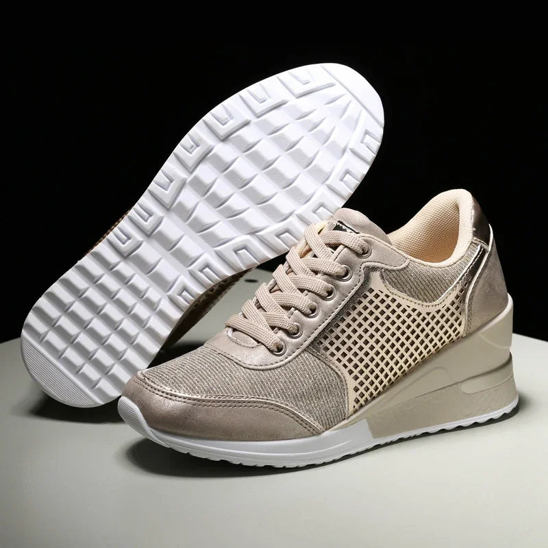 Zapatos vulcanizados para mujer con aumento de altura, zapatos ligeros y transpirables para caminar, zapatos de plataforma para mujer, zapatillas de deporte con cuña hechas a mano
