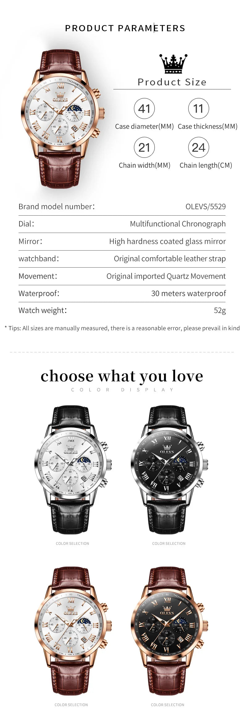 OLEVS-reloj de cuarzo deportivo para hombre, cronógrafo de lujo, resistente al agua, con correa de cuero, fase lunar, Masculino