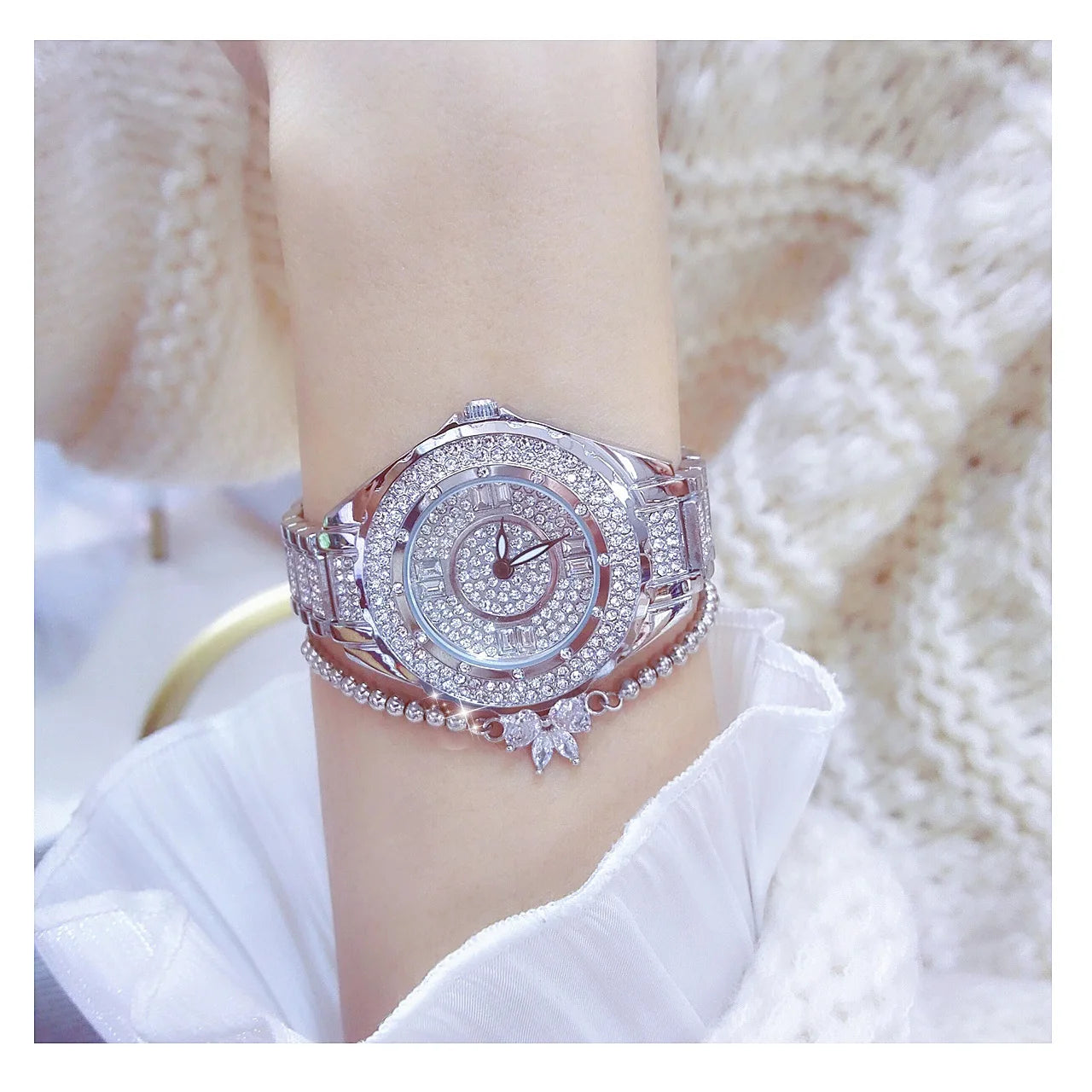 2025 relojes de diamantes de cristal para mujer, reloj elegante Original de oro para mujer con conjunto de pulsera, regalo de oro rosa para novia y esposa