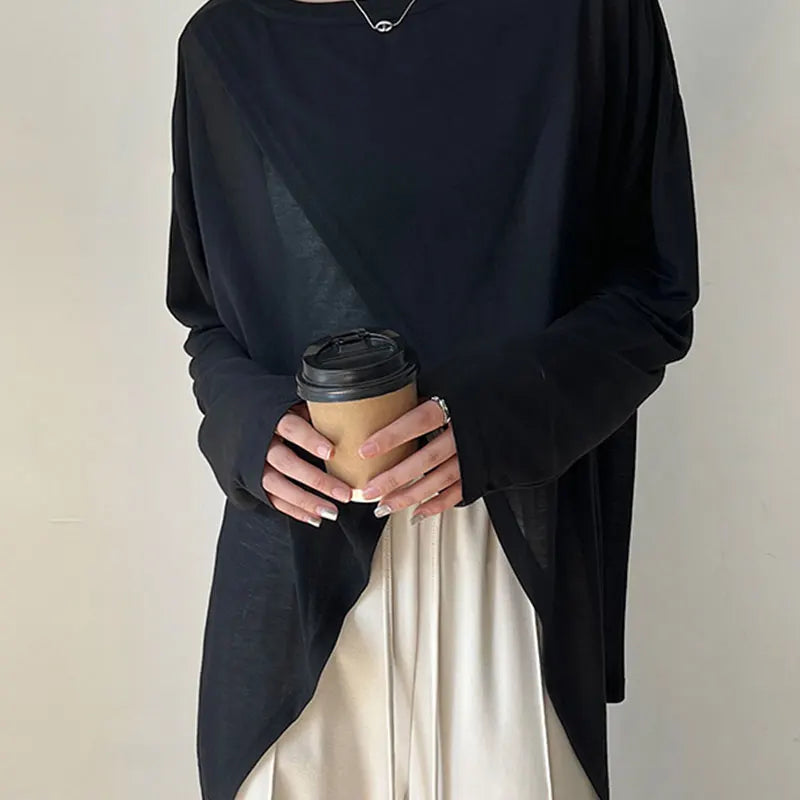Verano elegante moda Harajuku Slim Fit ropa femenina suelta Casual todo fósforo camisetas sólido cuello redondo estilo fino camisetas de manga larga