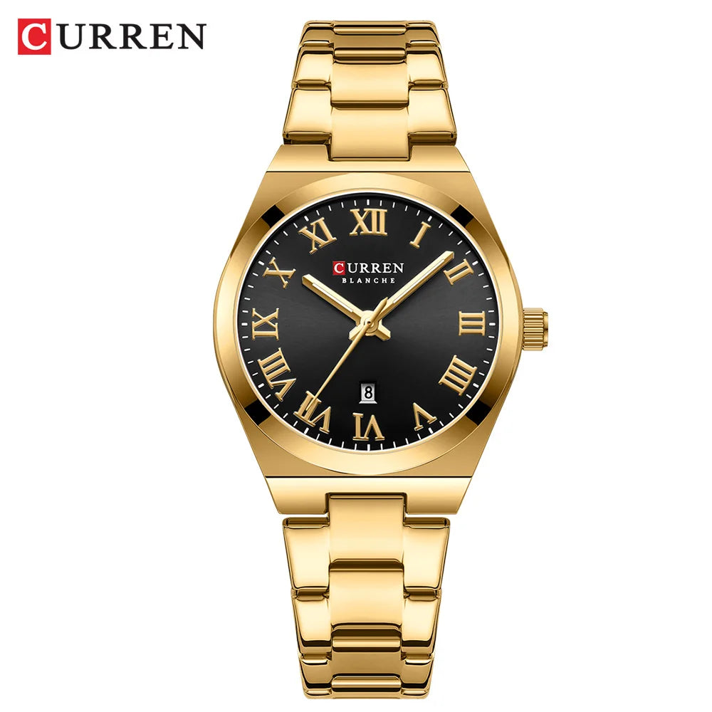 Relojes CURREN de lujo para mujer, relojes de pulsera de cuarzo de acero inoxidable informales a la moda para mujer, regalo para novia resistente al agua