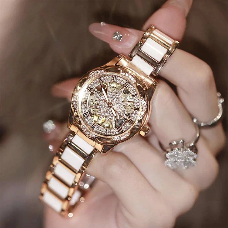 Reloj de Mujer Elegante 2026, Relojes de Pulsera con Esfera Circular Esqueletizada, Reloj de Cuarzo con Diamantes para Mujer, Relojes de Lujo de Moda para Novia