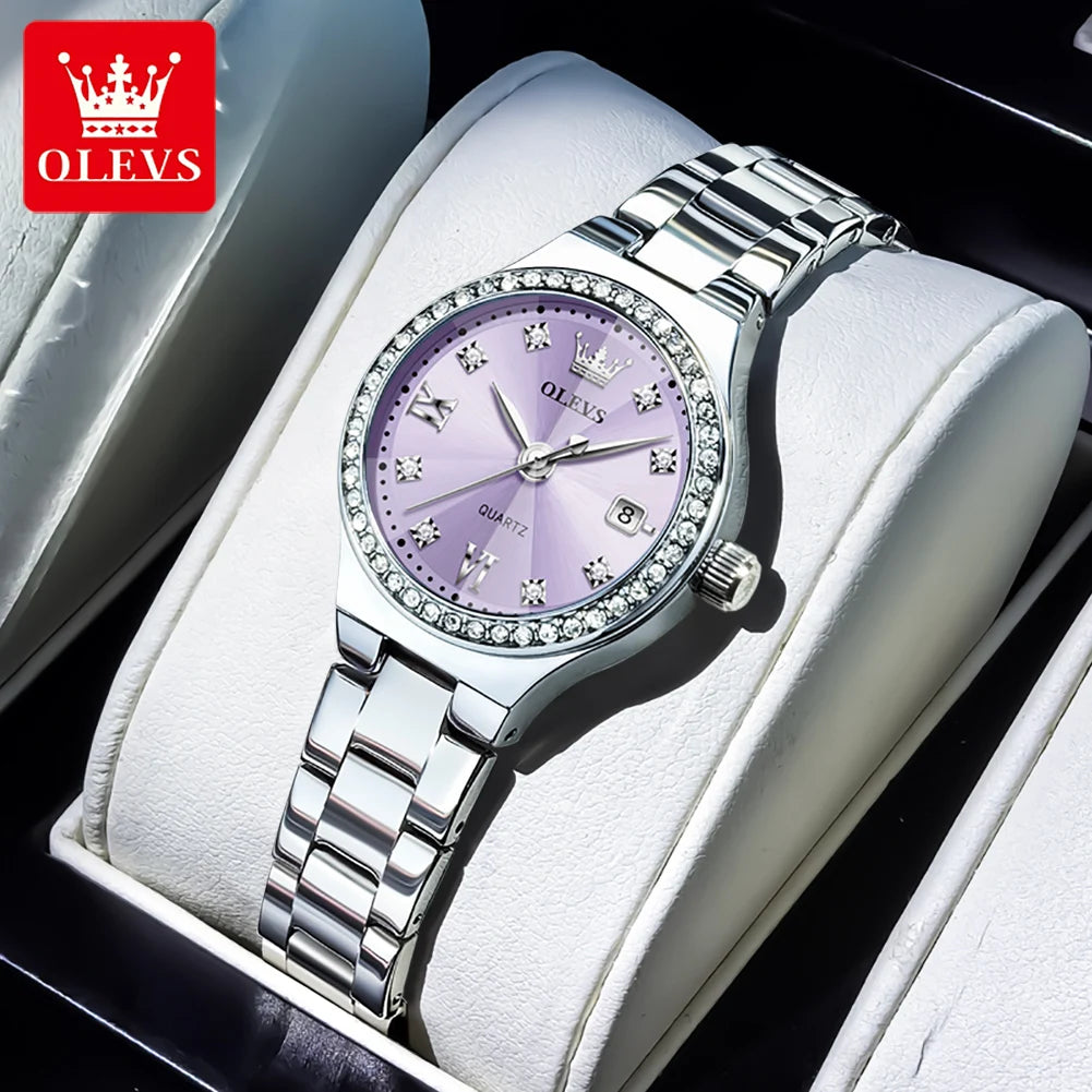 OLEVS Brand Original Quartz Watch Women Watch Fashion Waterproof Luminous Stainless Steel Diamond Date Women's Watch Reloj