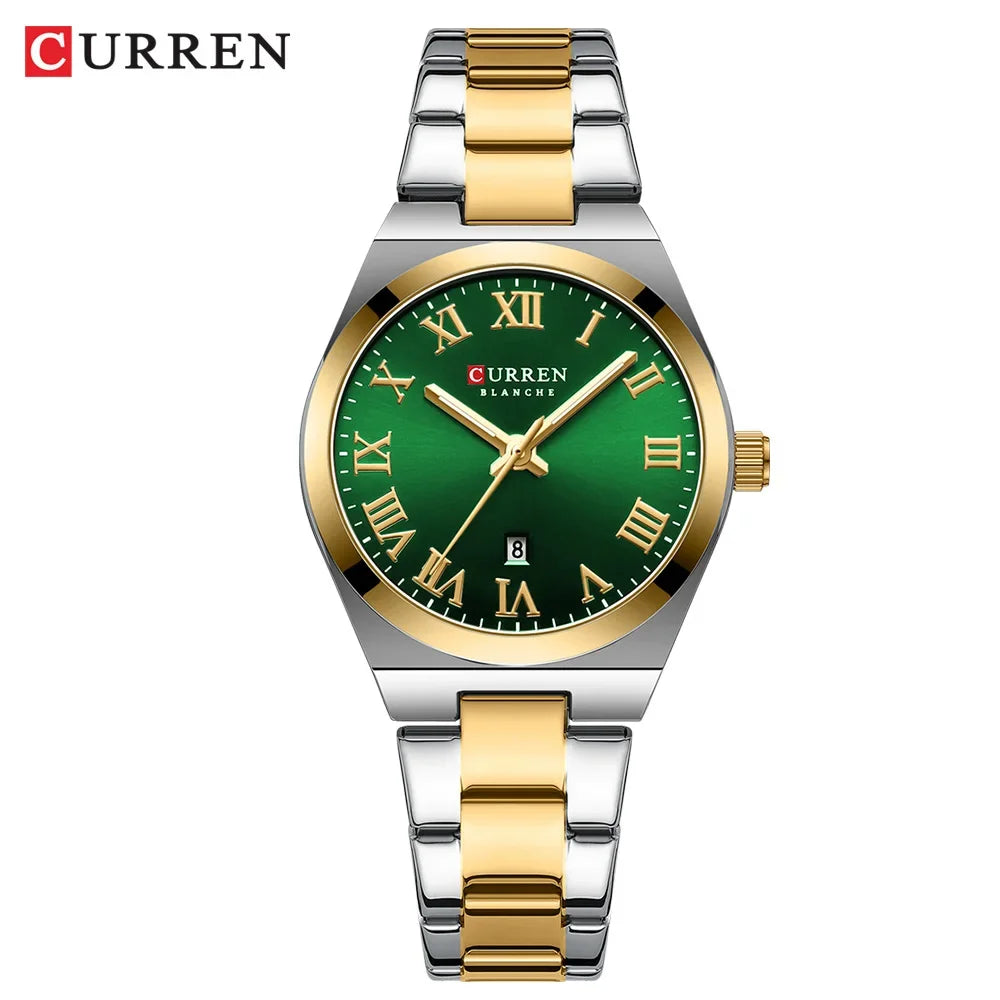 Reloj CURREN para mujer, relojes para mujer, relojes para mujer, vestido de moda resistente al agua, pulsera de acero inoxidable, relojes analógicos con fecha