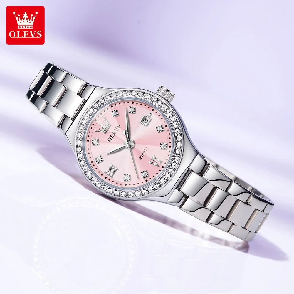 OLEVS Brand Original Quartz Watch Women Watch Fashion Waterproof Luminous Stainless Steel Diamond Date Women's Watch Reloj