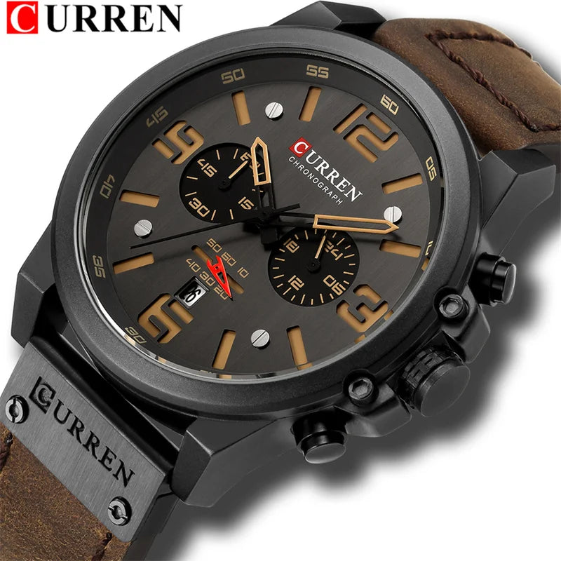 Reloj de pulsera Curren 8314 de cuarzo con calendario militar deportivo con cronógrafo informal para hombre, reloj masculino resistente al agua de cuero de negocios
