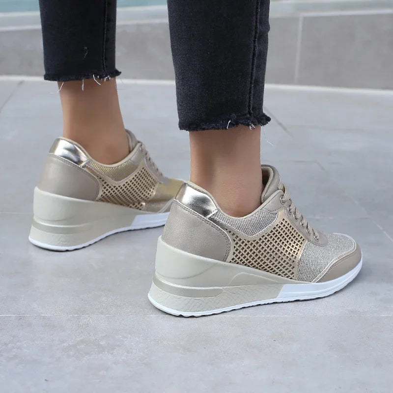 Zapatos vulcanizados para mujer con aumento de altura, zapatos ligeros y transpirables para caminar, zapatos de plataforma para mujer, zapatillas de deporte con cuña hechas a mano