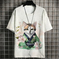 Camisetas con estampado de gato guerrero a la moda para hombre, camisetas con estampado de gato 3D y cuello redondo para verano, ropa informal de moda, camisetas Harajuku