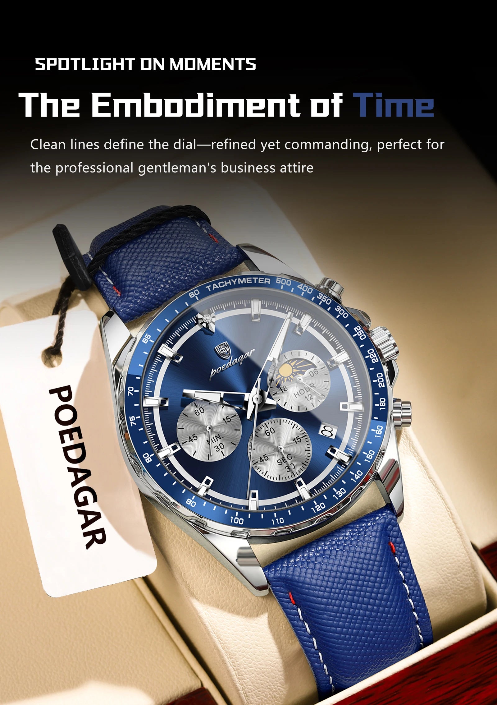 POEDAGAR Original Fashion Men Clock Luminous Waterproof Chronograph Date Man Wristwatch Leather Quartz Sport Men's Watches Reloj