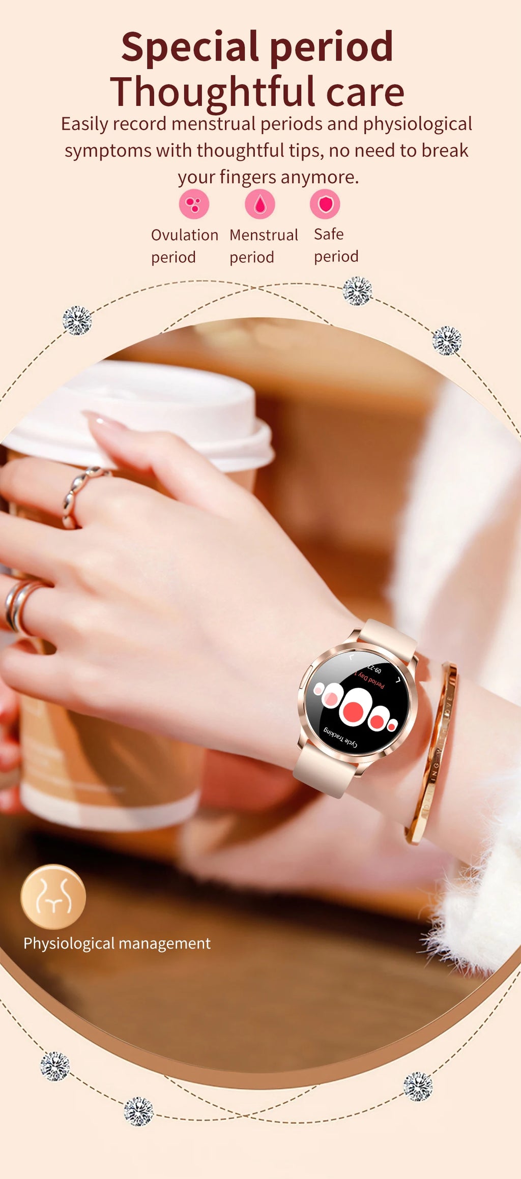 Nuevo reloj inteligente para mujer 1,32 "AMOLED pantalla completamente táctil Bluetooth llamada presión arterial IP68 impermeable NFC 7,3mm pulsera ultrafina