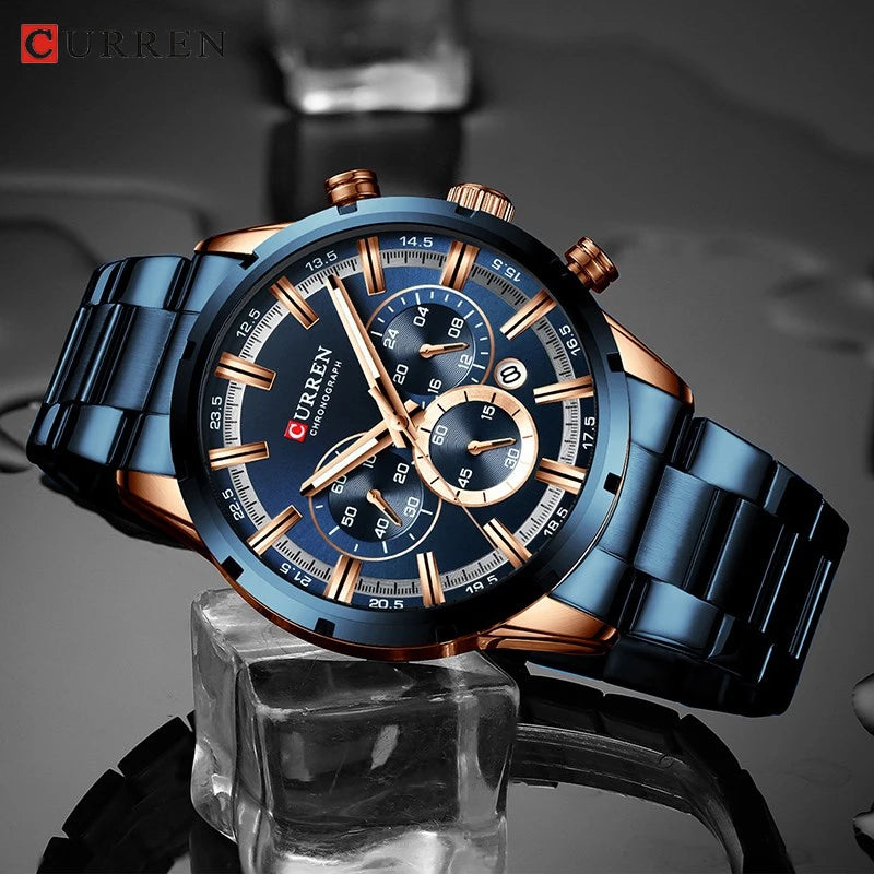 Reloj de pulsera CURREN de Cuero militar de lujo de la mejor marca, relojes deportivos informales para hombres, reloj de pulsera azul para hombre, reloj de pulsera cronógrafo de moda