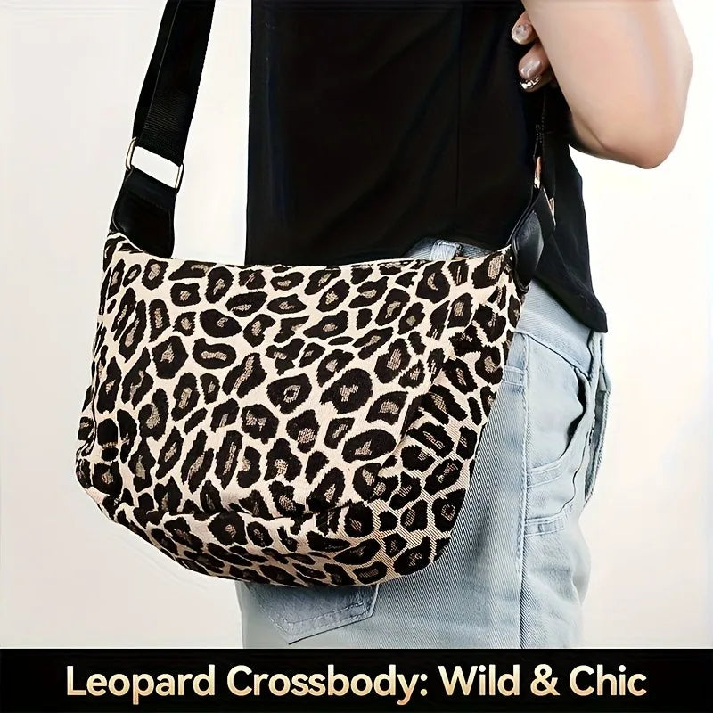 Bolso cruzado con estampado de leopardo para mujer, elegante bolso pequeño de nailon duradero con cómoda correa ancha para ir de compras, oficina, viajes