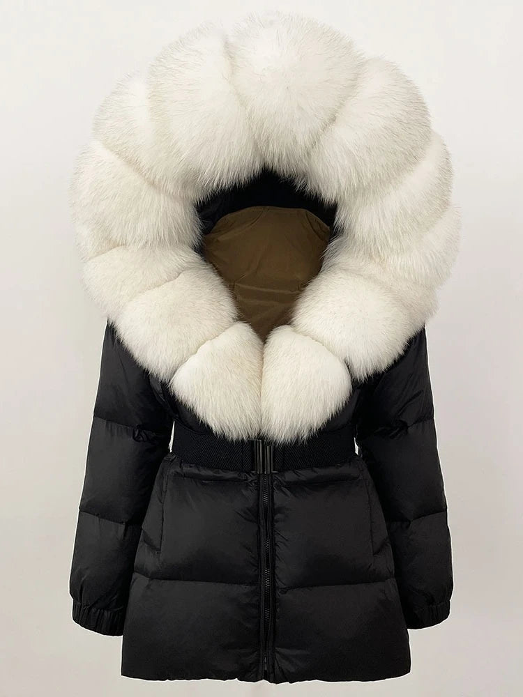OFTBUY 2025 new women's winter clothing, white duck down coat, natural fox fur hooded jacket, fashionable warm padded jacket for women