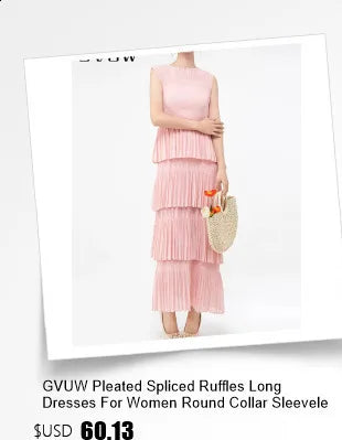 GVUW, vestido plisado para mujer, manga acampanada completa, línea A, volantes empalmados, cuello redondo, fiesta de noche, ropa elegante para mujer 17G4475