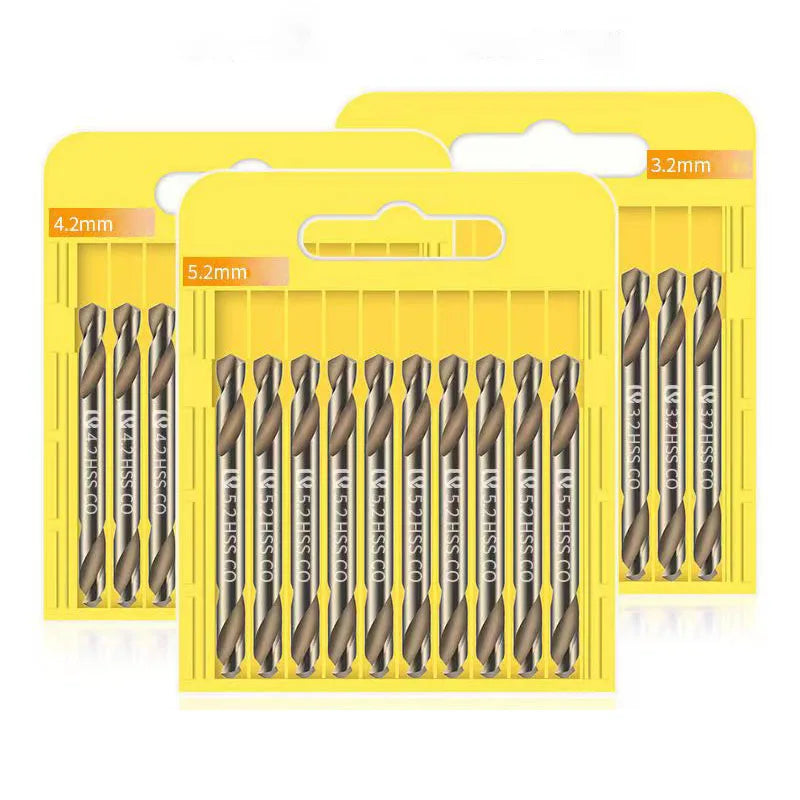 Juego de brocas de doble cabezal HSS, broca helicoidal ultradura de cobalto de doble filo para pozo de acero inoxidable de Metal con caja, 10 Uds.