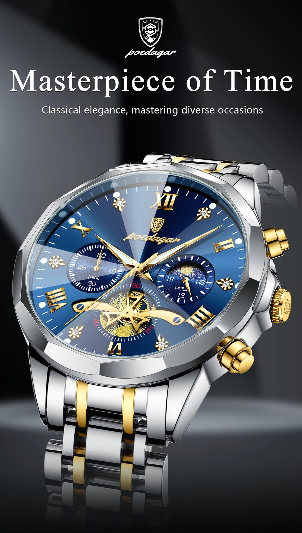 Reloj POEDAGAR de lujo para hombre, Reloj de pulsera Original resistente al agua con cronógrafo luminoso para hombre, relojes de cuarzo de acero inoxidable para hombre