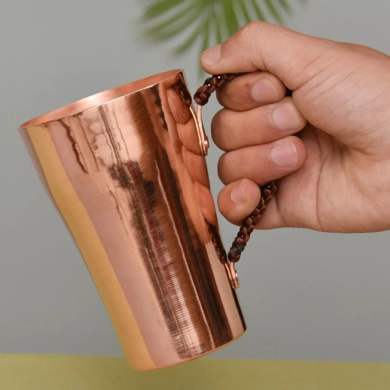 Taza de leche y cerveza de cobre puro hecha a mano, mango tejido, agua gruesa, mula de Moscú, taza de 400 ml, postre, café, vasos, regalos para parejas