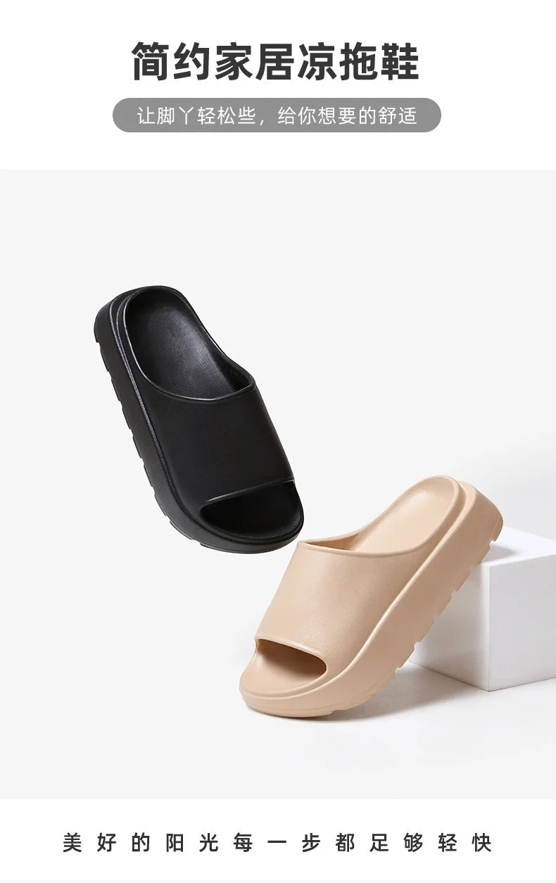 Comwarm, zapatillas de plataforma para mujer, sandalias suaves de suela gruesa de EVA, zapatillas de tacón plano de fondo alto a la moda, chanclas informales antideslizantes para casa