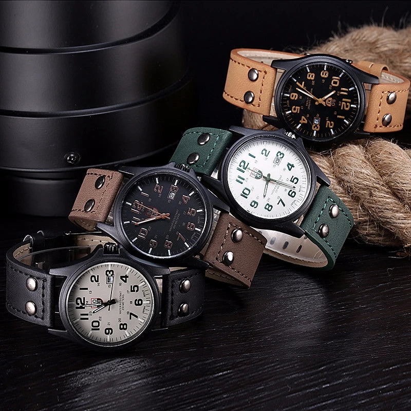 Reloj de cuarzo con esfera árabe para hombre, correa de cuero informal, calendario, relojes deportivos