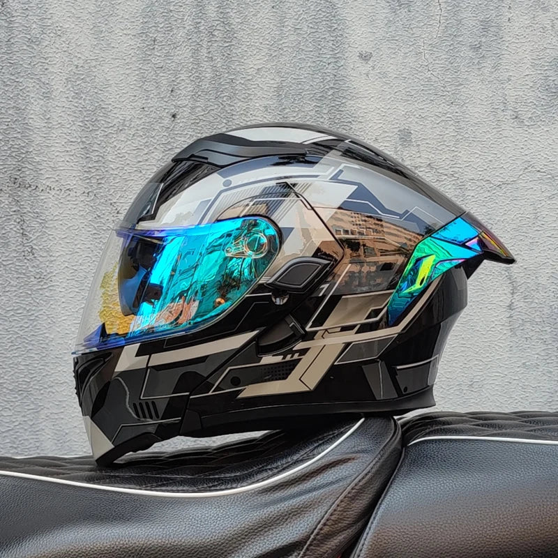 ORZ nueva calidad DOT doble lente Flip casco Abs cara completa motocicleta todoterreno casco de carreras de motos ala trasera personalizada