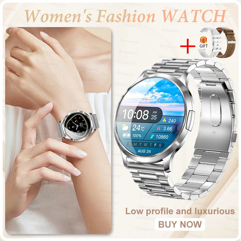 Nuevo reloj inteligente para mujer 1,32 "AMOLED pantalla completamente táctil Bluetooth llamada presión arterial IP68 impermeable NFC 7,3mm pulsera ultrafina
