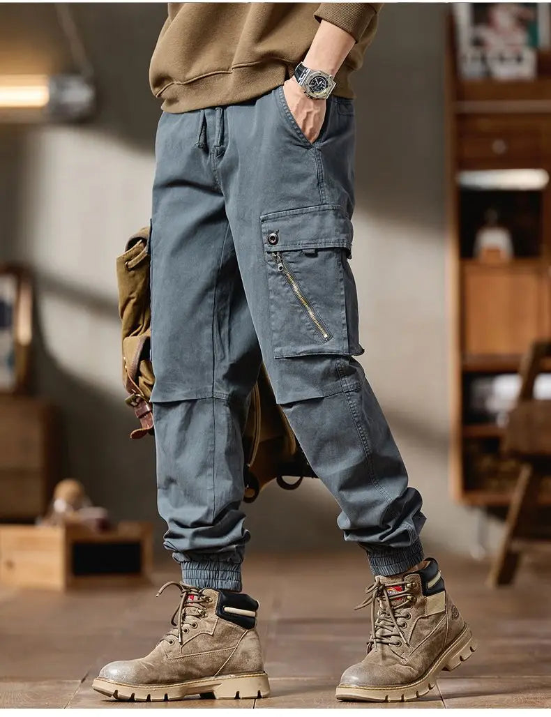 Pantalones Cargo avanzados para hombre, pantalones informales de marca a la moda para motocicleta, pantalones rectos ajustados elásticos multibolsectos para Otoño e Invierno para hombre