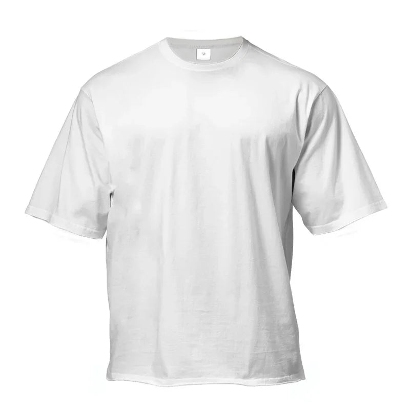 Camiseta holgada de algodón para hombre, camisa de manga corta con hombros caídos para Fitness, gimnasio, culturismo, Tops deportivos de verano