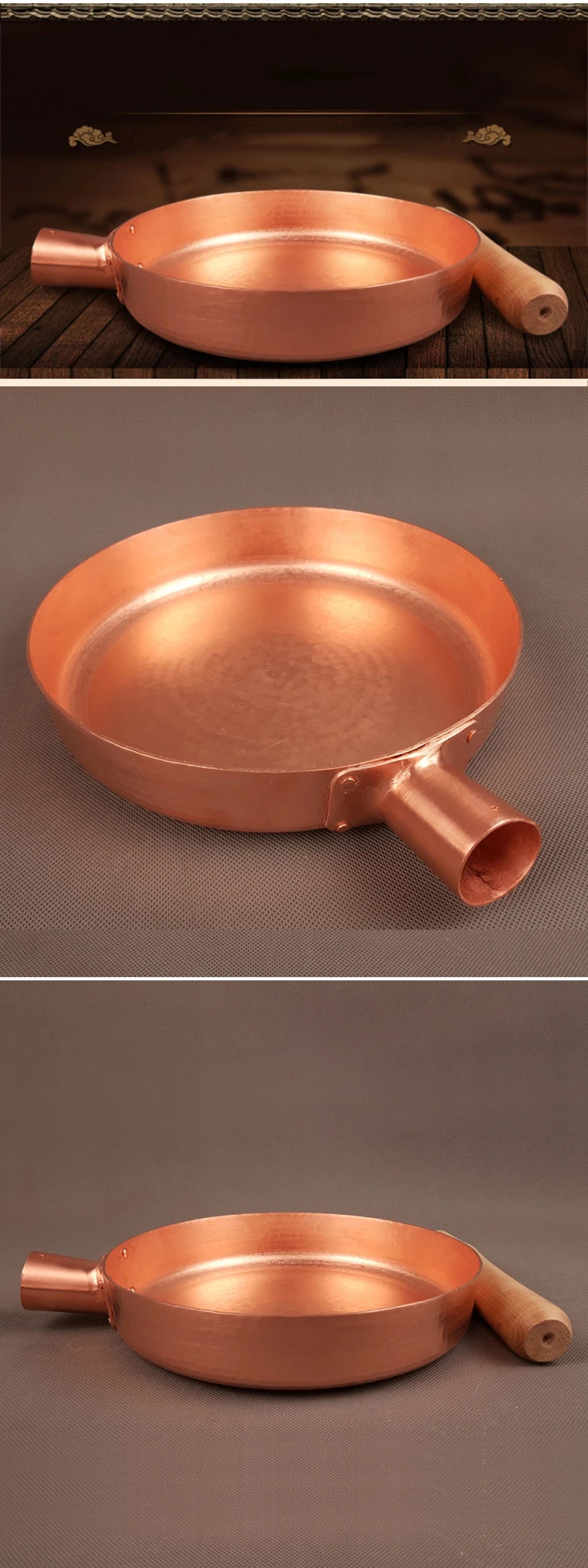 Sartén de cobre de transferencia de calor rápida, sartén antiadherente gruesa de 2mm, Compatible con inducción, olla de cocina de cobre puro 100% forjada a mano