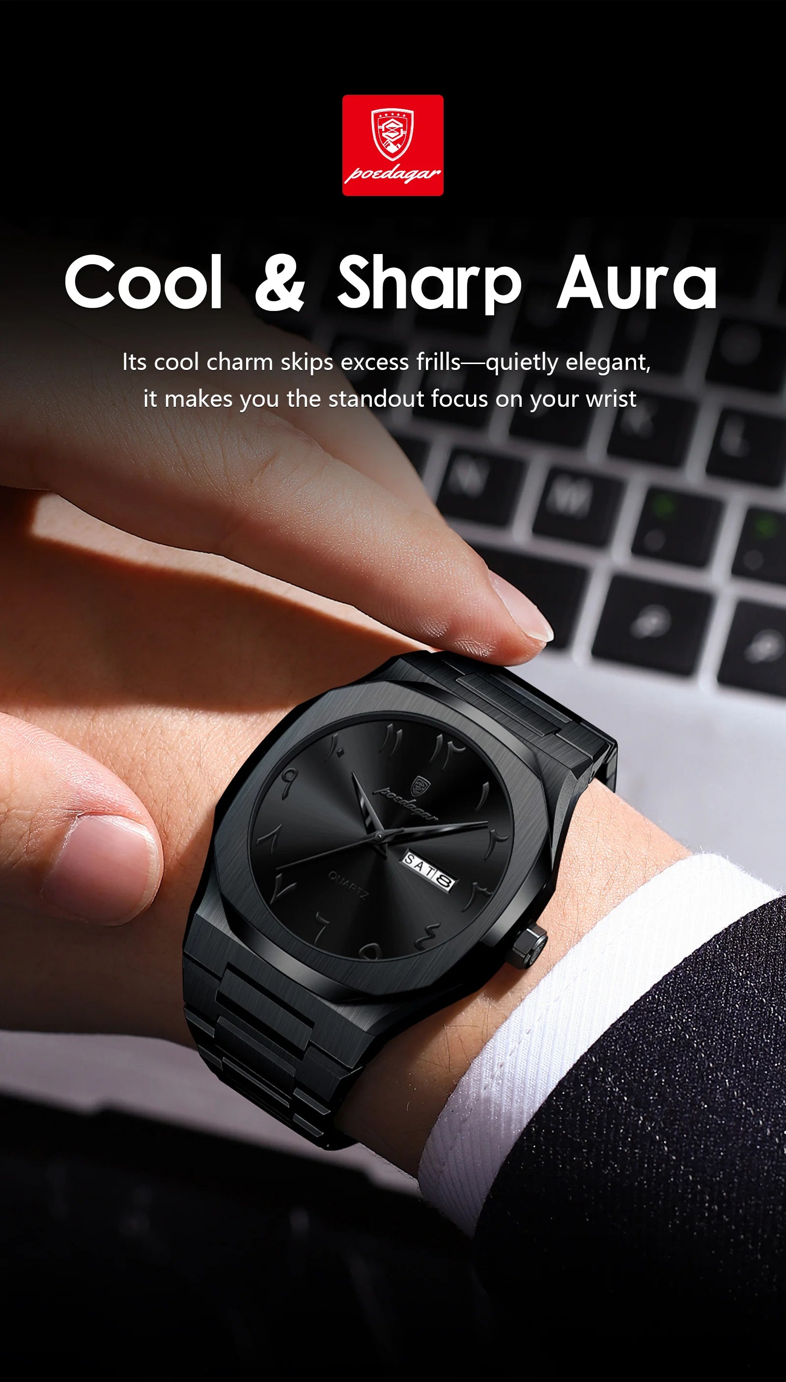 Reloj militar POEDAGAR para hombre, resistente al agua, calendario semanal de lujo, reloj de pulsera para hombre, relojes de cuarzo de acero inoxidable a la moda para hombre