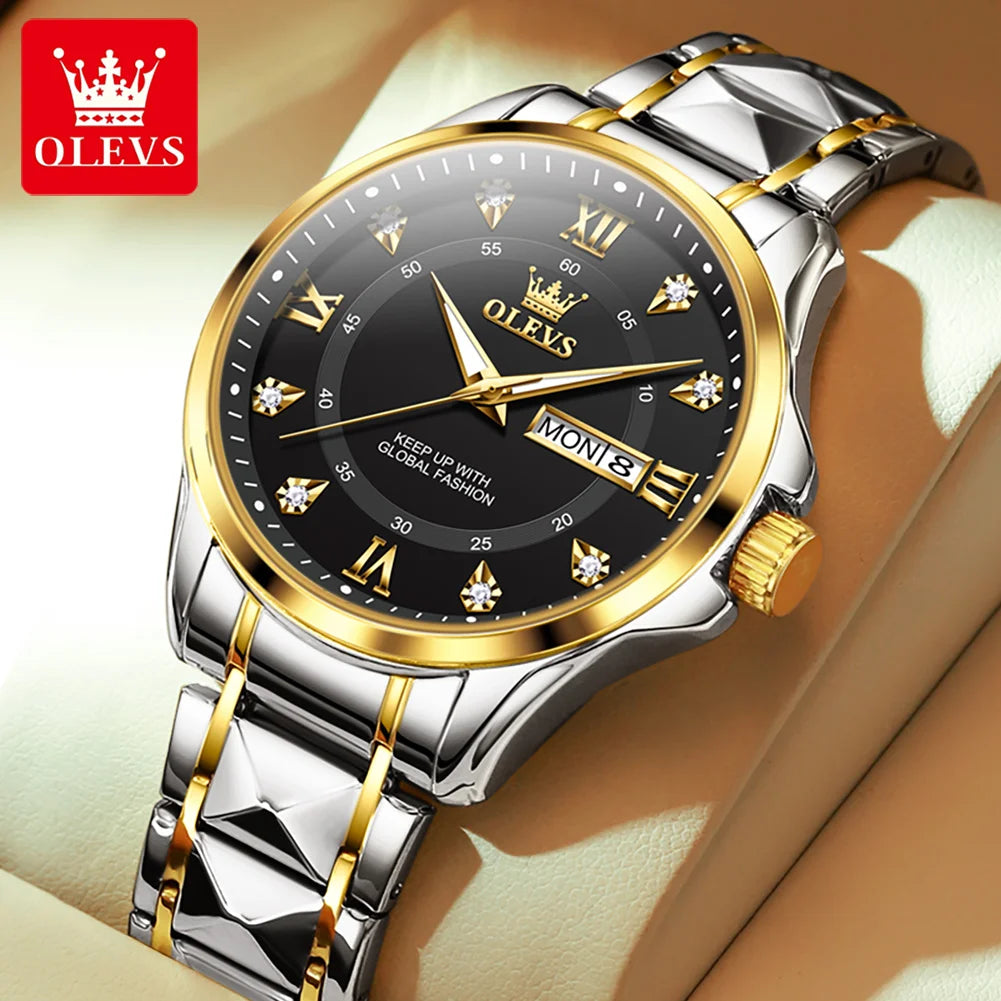 OLEVS, reloj de cuarzo Original superior para parejas, reloj de lujo con esfera de diamante a escala romana para hombres y mujeres, reloj de mano resistente al agua con correa de rombos