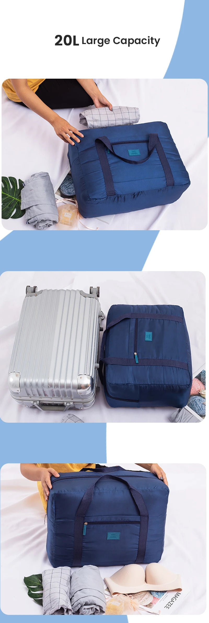 Bolsa de Viaje Ligera y Plegable, Bolsa de Mano Unisex, Equipaje de Mano para Fines de Semana, Estancias Cortas, Viajes, Bolsas Organizadoras de Maletas
