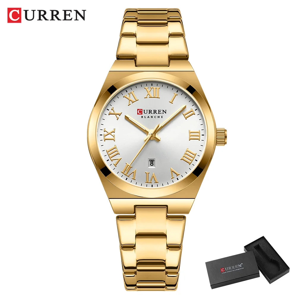 Relojes CURREN de lujo para mujer, relojes de pulsera de cuarzo de acero inoxidable informales a la moda para mujer, regalo para novia resistente al agua