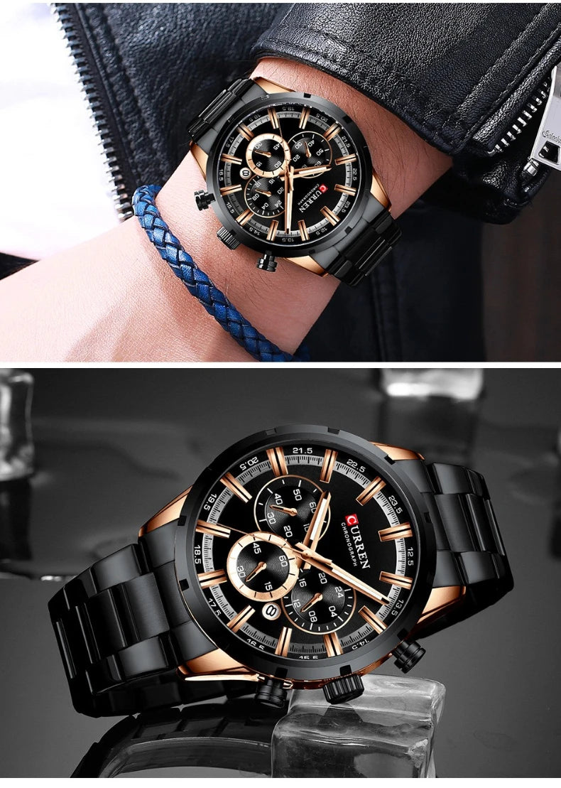 Reloj de pulsera CURREN de Cuero militar de lujo de la mejor marca, relojes deportivos informales para hombres, reloj de pulsera azul para hombre, reloj de pulsera cronógrafo de moda