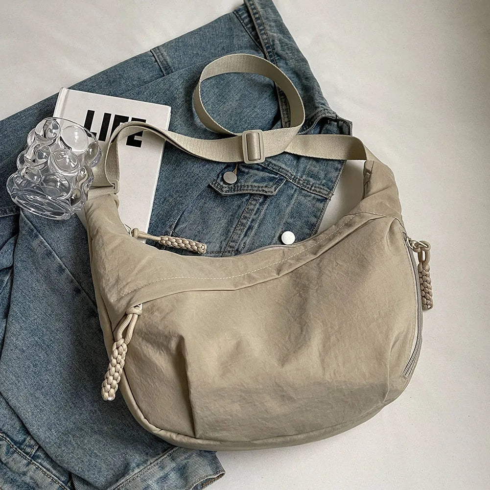 Bolso cruzado de media luna con múltiples bolsillos para mujer, bolsa de mensajero diaria de gran capacidad, correa ajustable, bolso Satchel Simple