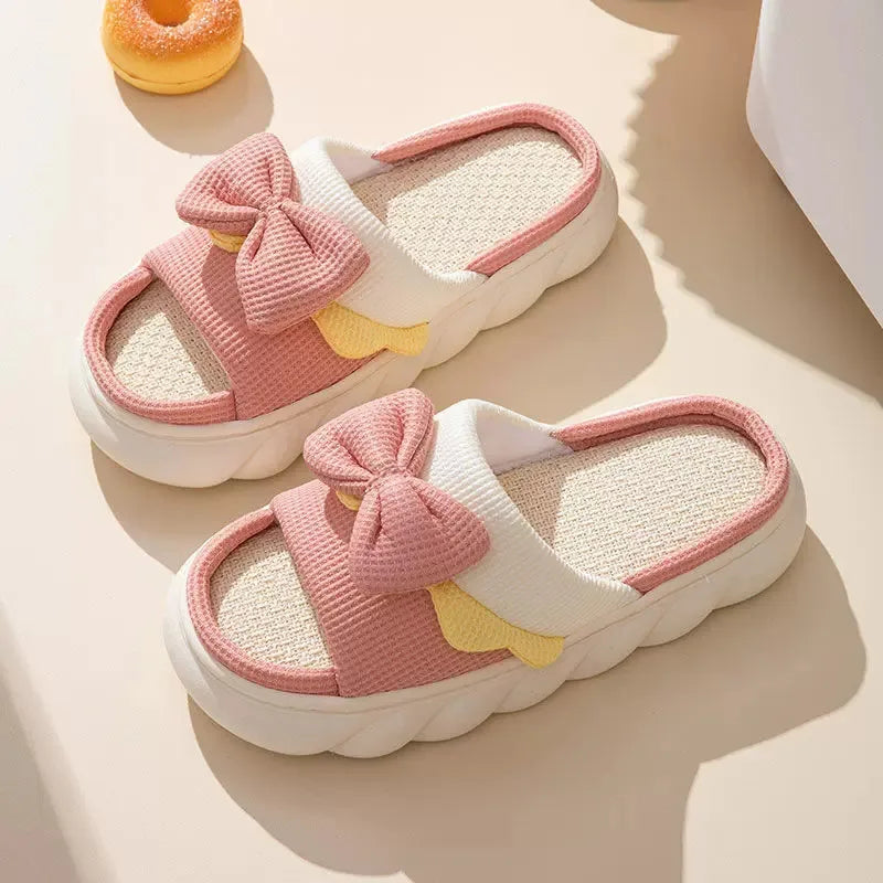 Zapatillas de lino de vaca con dibujos animados, sandalias universales de lino y algodón antideslizantes para interior del hogar, para las cuatro estaciones, 2024