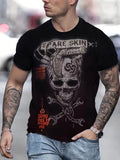 Camiseta de manga corta con estampado 3D de cabeza de calavera para hombre, camiseta de cuello redondo de estilo Punk, ropa de gran tamaño para exteriores de verano, novedad