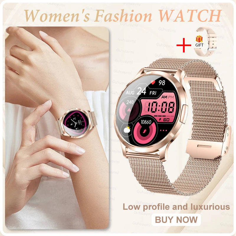 Nuevo reloj inteligente para mujer 1,32 "AMOLED pantalla completamente táctil Bluetooth llamada presión arterial IP68 impermeable NFC 7,3mm pulsera ultrafina