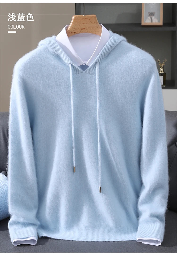 Jersey nuevo para hombre, suéter de cachemira de visón 100%, suéter informal de punto de negocios para otoño e invierno, suéter con capucha y cuello redondo para hombre, mangas completas