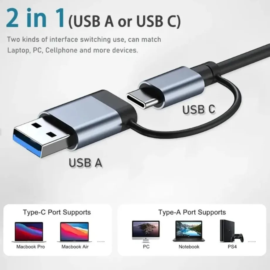 8-in-2 USB-C Hub – USB 3.0, SD/TF Card Reader & 3.5mm Audio for MacBook & Laptop