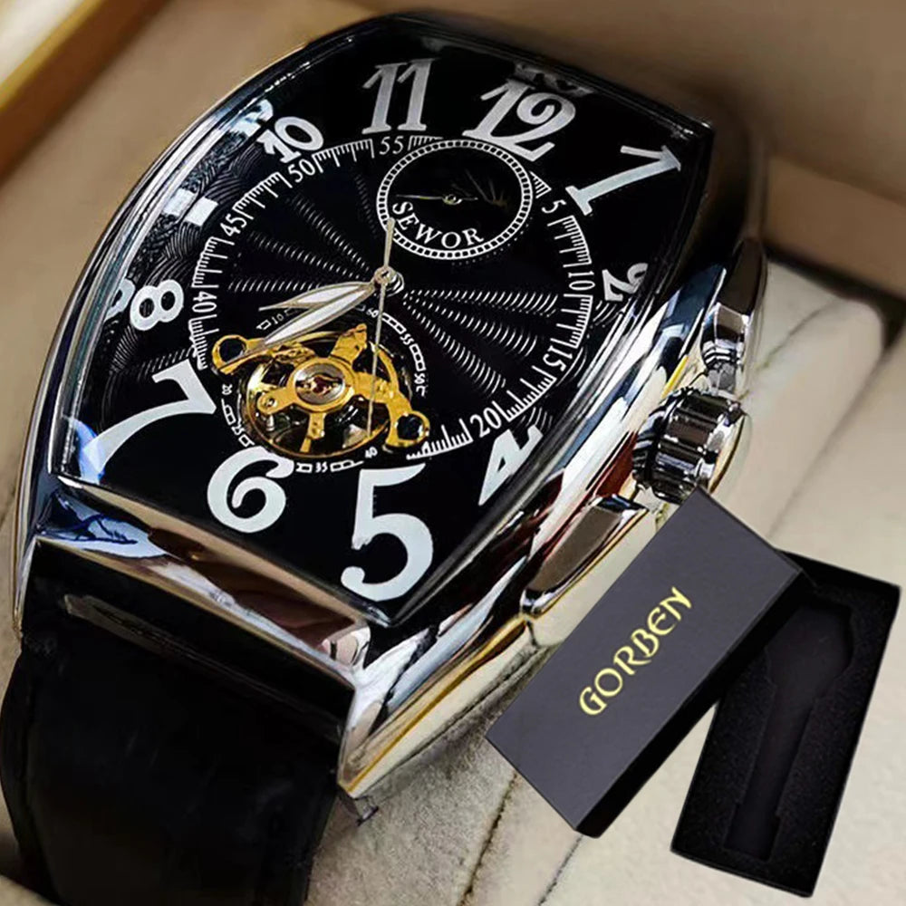 Relojes mecánicos automáticos para hombre, reloj de pulsera con esqueleto de Tourbillon, luminoso, de lujo